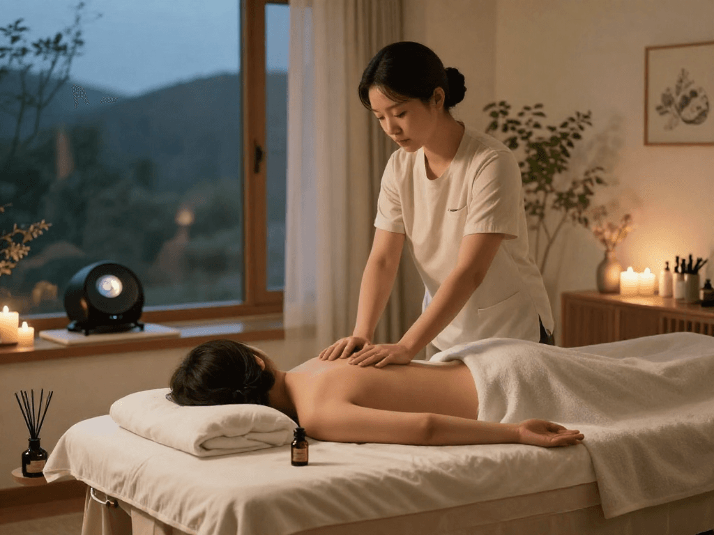 Experience premium 의정부출장마사지 in a calming home setting with soothing lights and relaxing atmosphere.