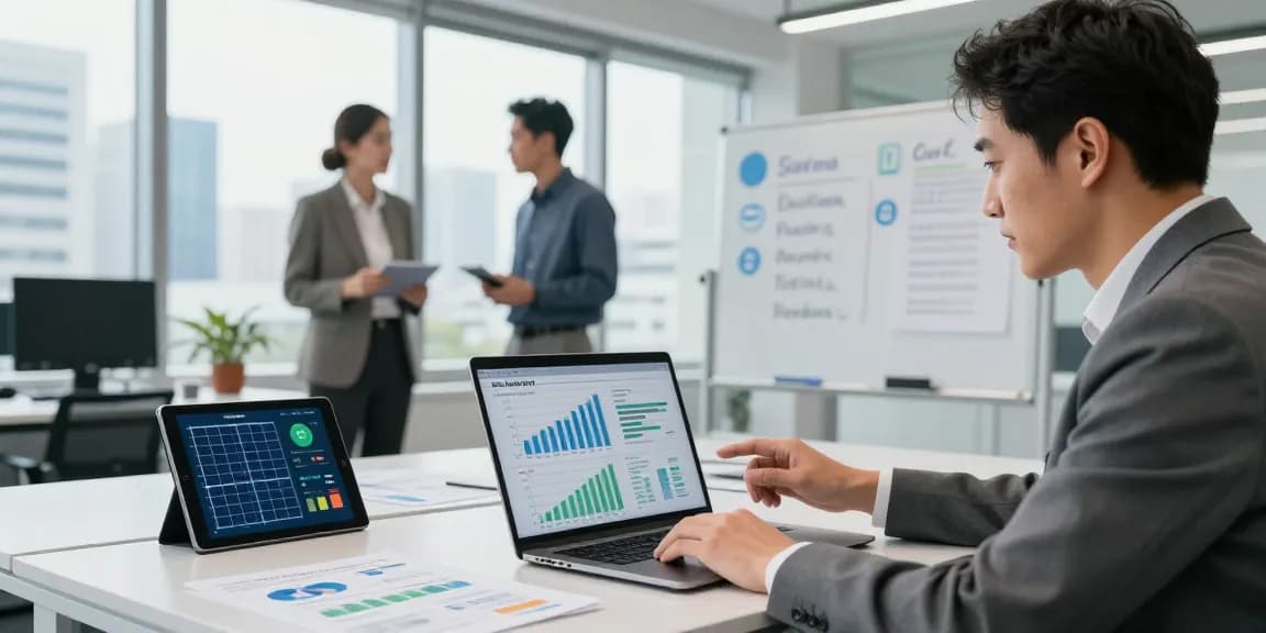 Analysis of british gas business gas options in a modern office environment with energy efficiency metrics displayed on screens.