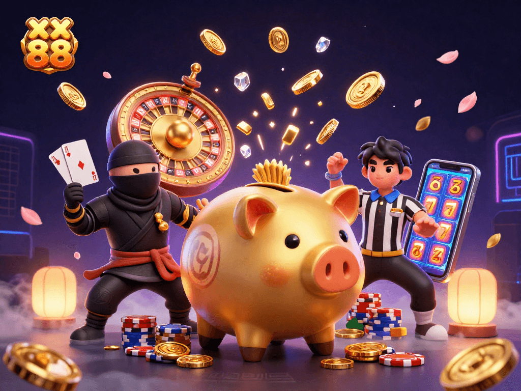 Engage with xx 88 through a vibrant 3D casino scene showcasing exciting characters and gaming elements.