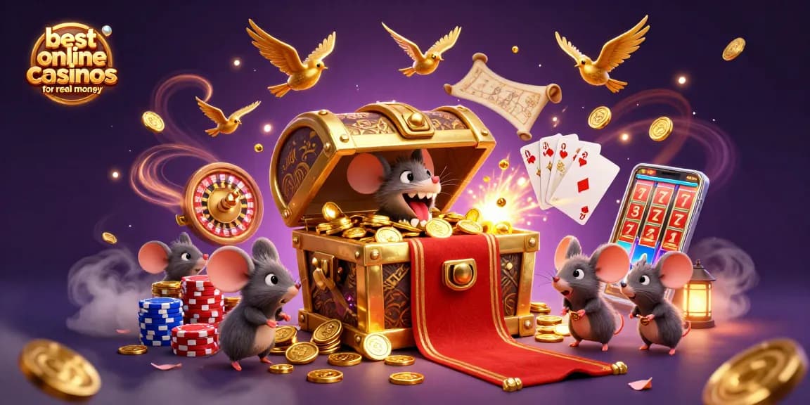 Experience the thrill of the best online casinos for real money with treasures and animated game elements.