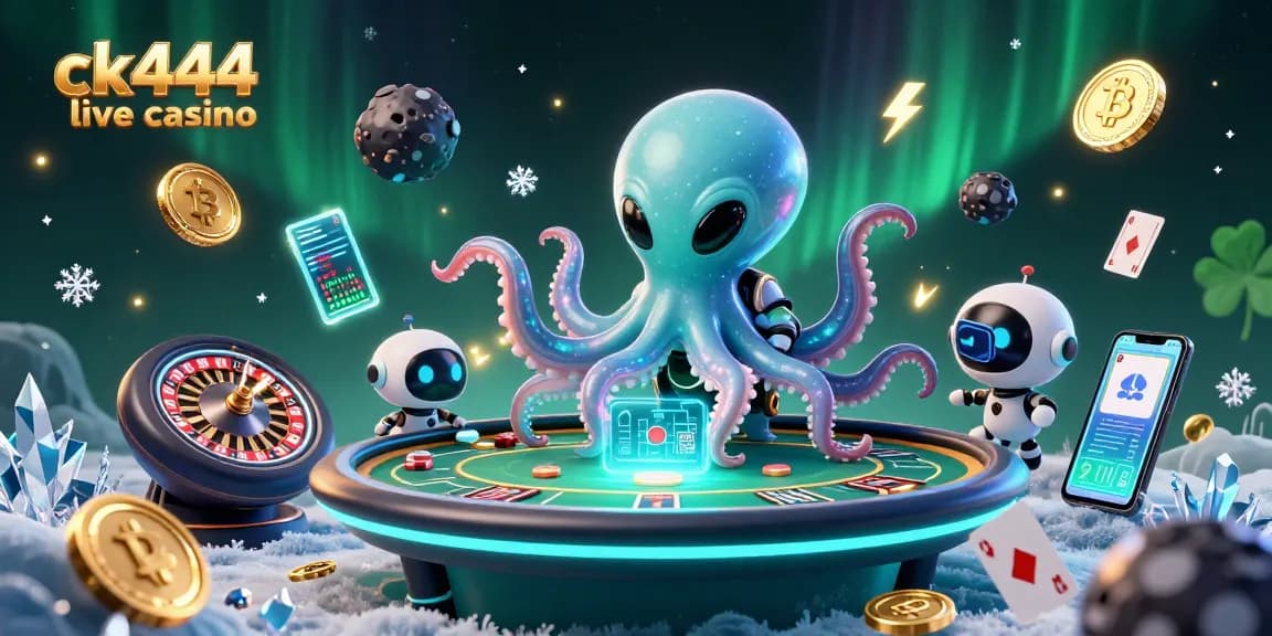 Experience the thrill of ck444 live casino with a vibrant 3D scene featuring an alien octopus at a holographic poker table.