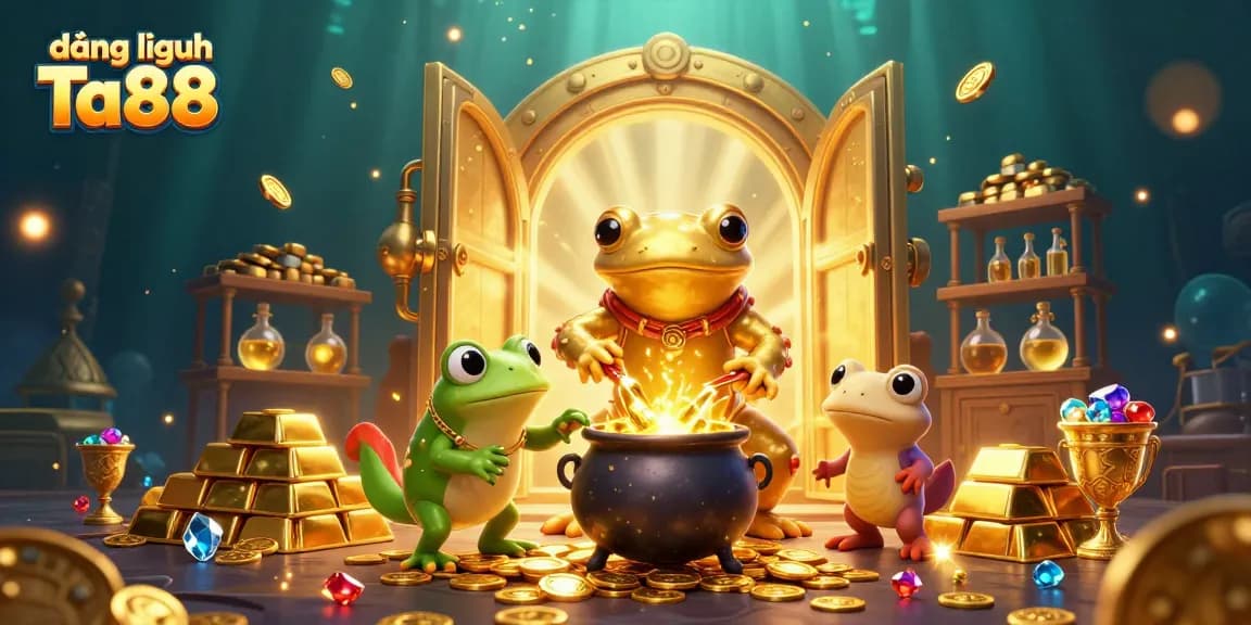 Experience the magic of đăng nhập Ta88 with alchemists, gold coins, and gems in a vibrant casino scene