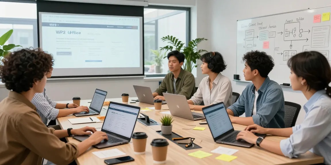 Team collaboration at WPS Official Website showcasing innovative software solutions in a bright workspace.