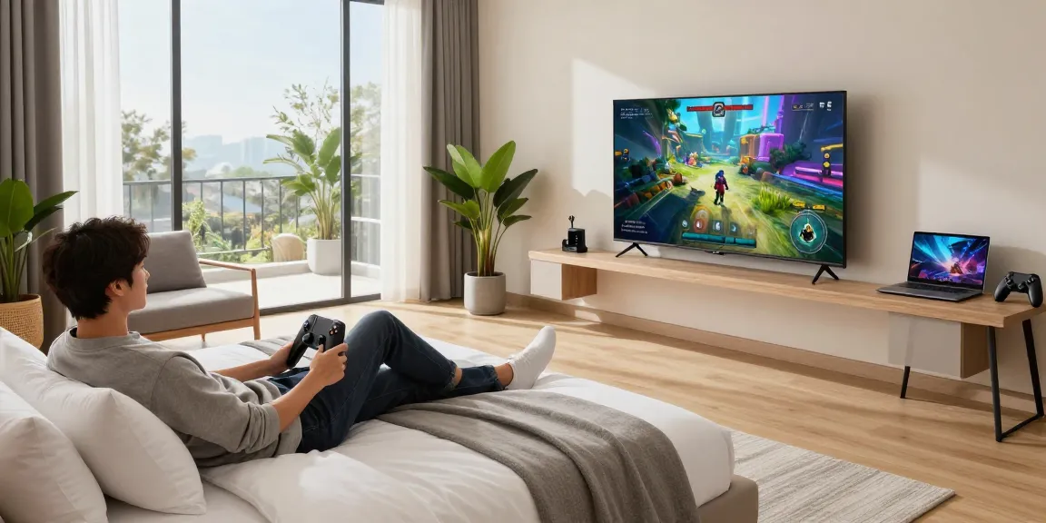 rokok88 login to a modern hotel room with stylish gaming setup and comfortable ambiance