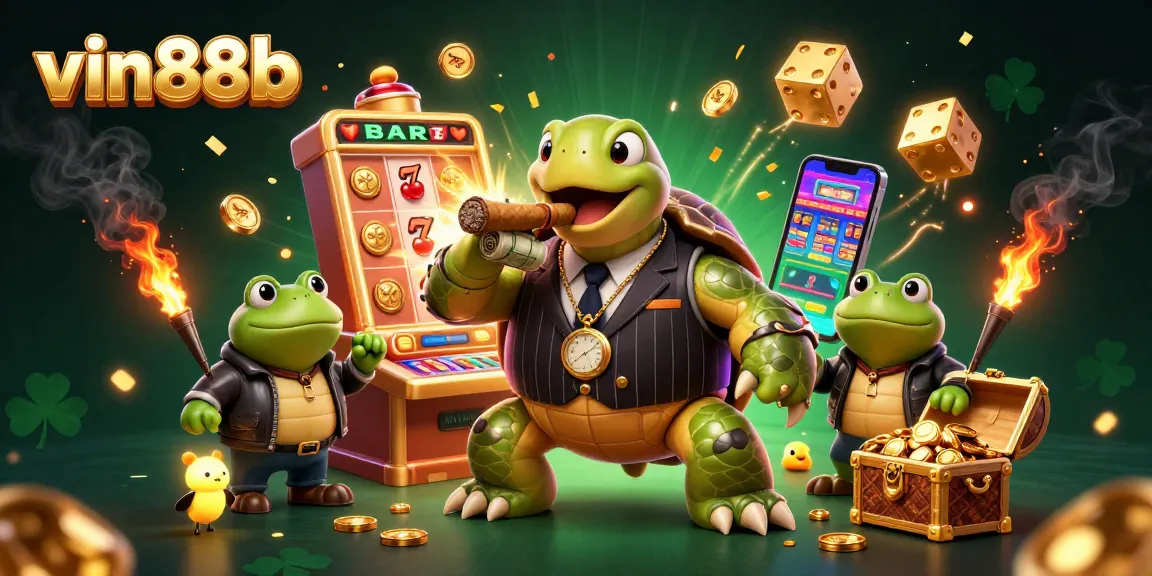Win big with vin88b in this vibrant casino scene featuring a massive snapping turtle mobster.