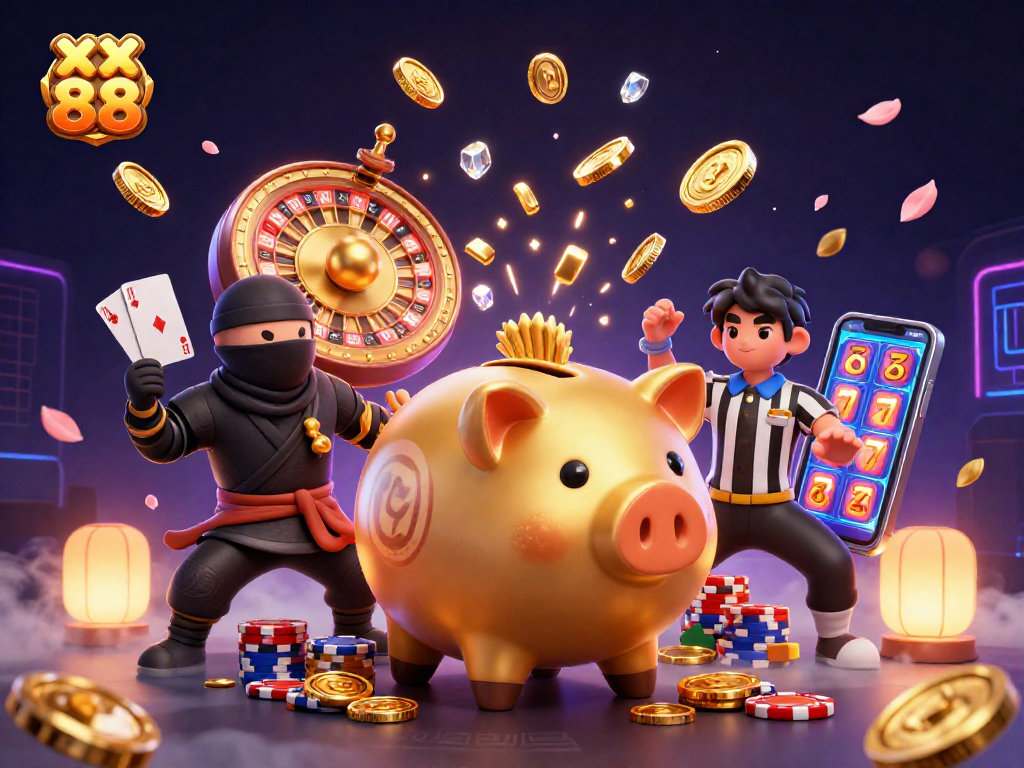 Engage with xx 88 through a vibrant 3D casino scene showcasing exciting characters and gaming elements.