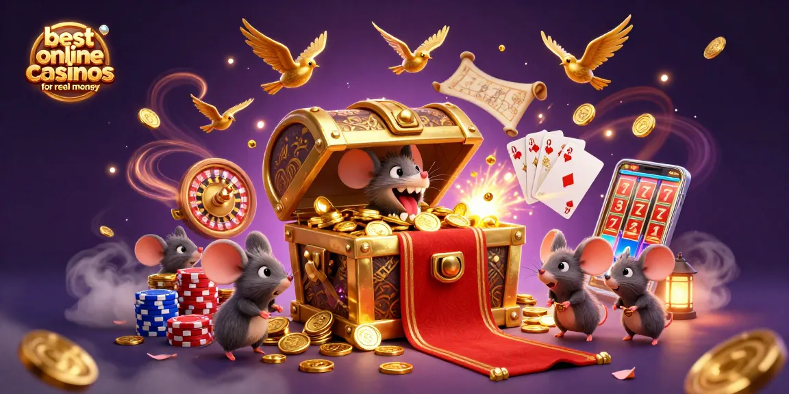 Experience the thrill of the best online casinos for real money with treasures and animated game elements.