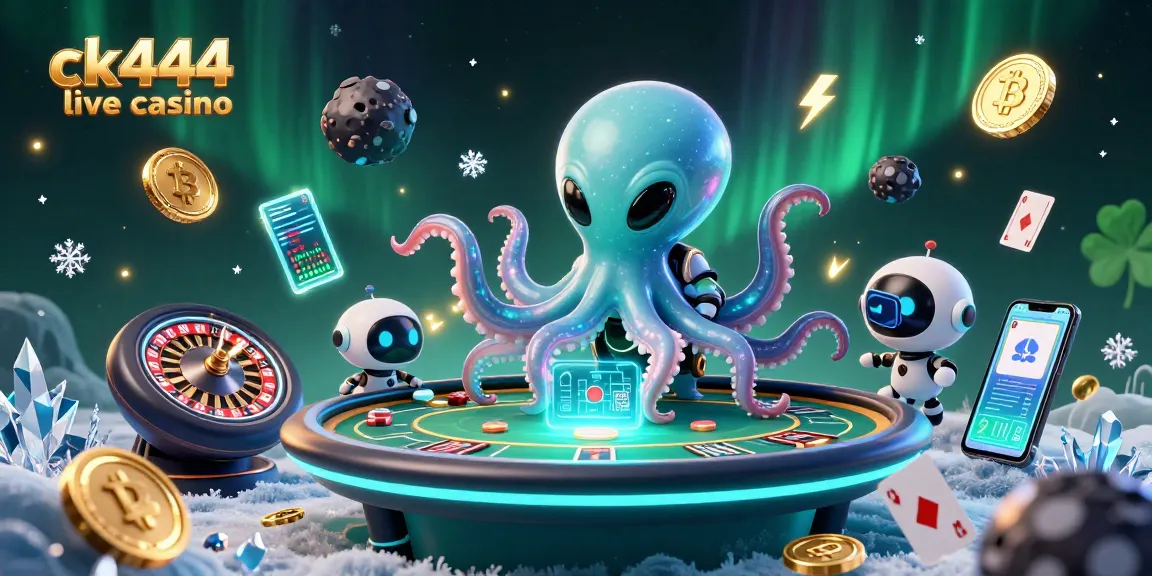 Experience the thrill of ck444 live casino with a vibrant 3D scene featuring an alien octopus at a holographic poker table.