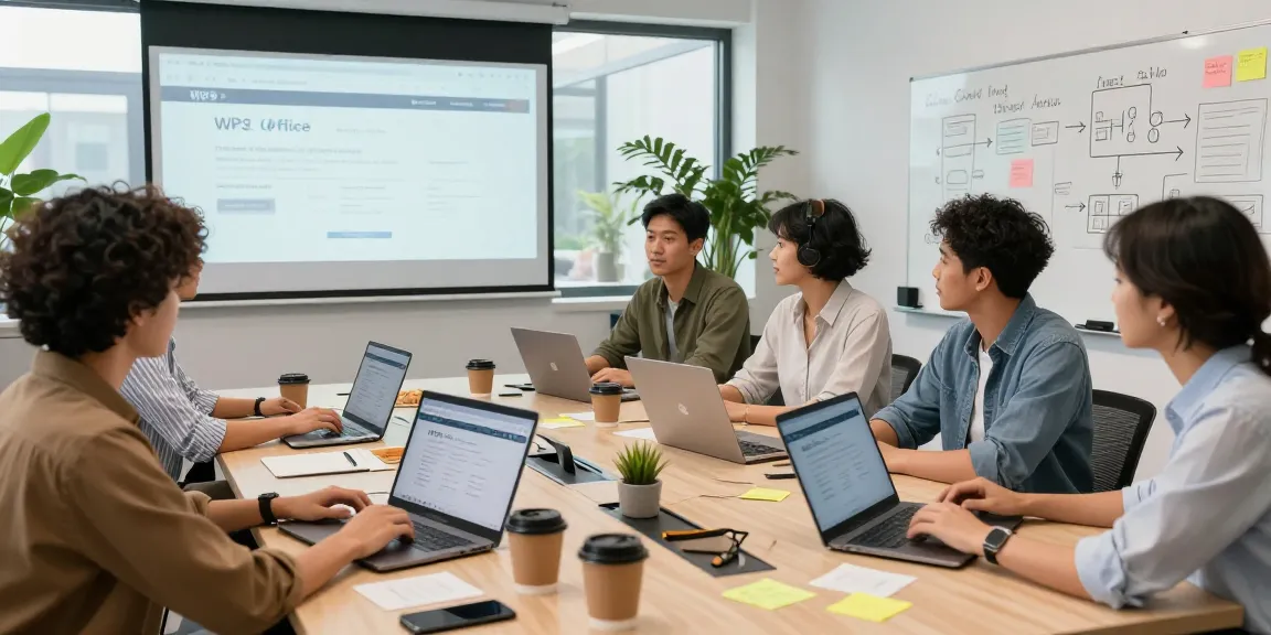 Team collaboration at WPS Official Website showcasing innovative software solutions in a bright workspace.