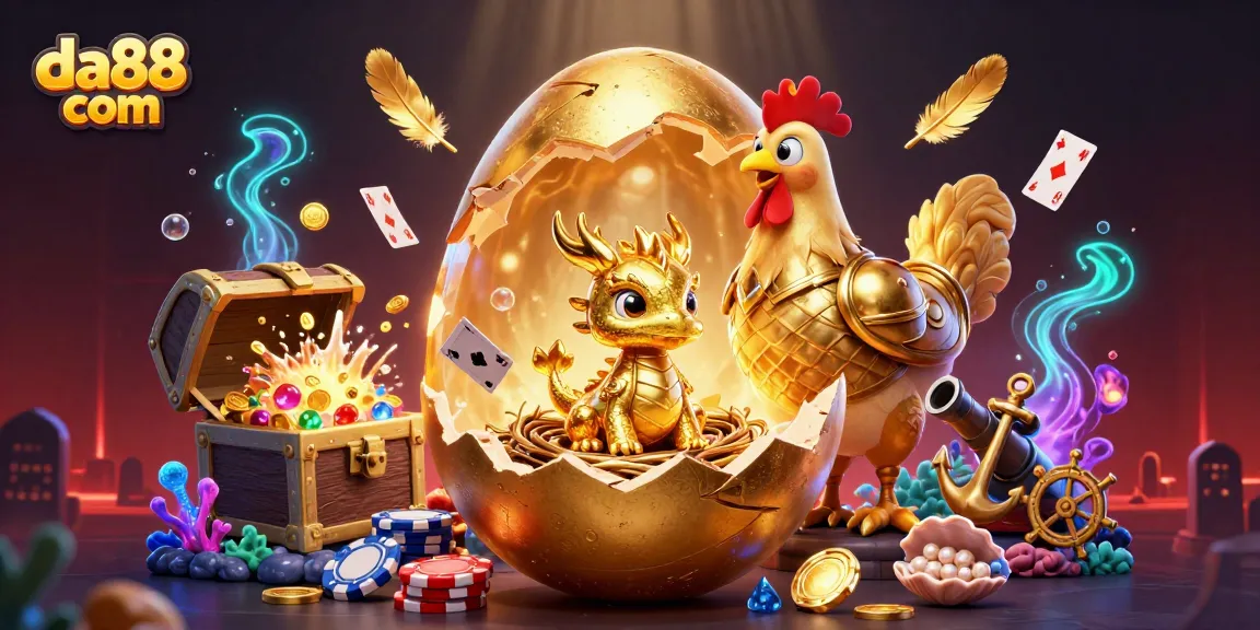 Experience thrilling gaming adventures at da88 com with a golden dragon emerging from a nest of poker chips.